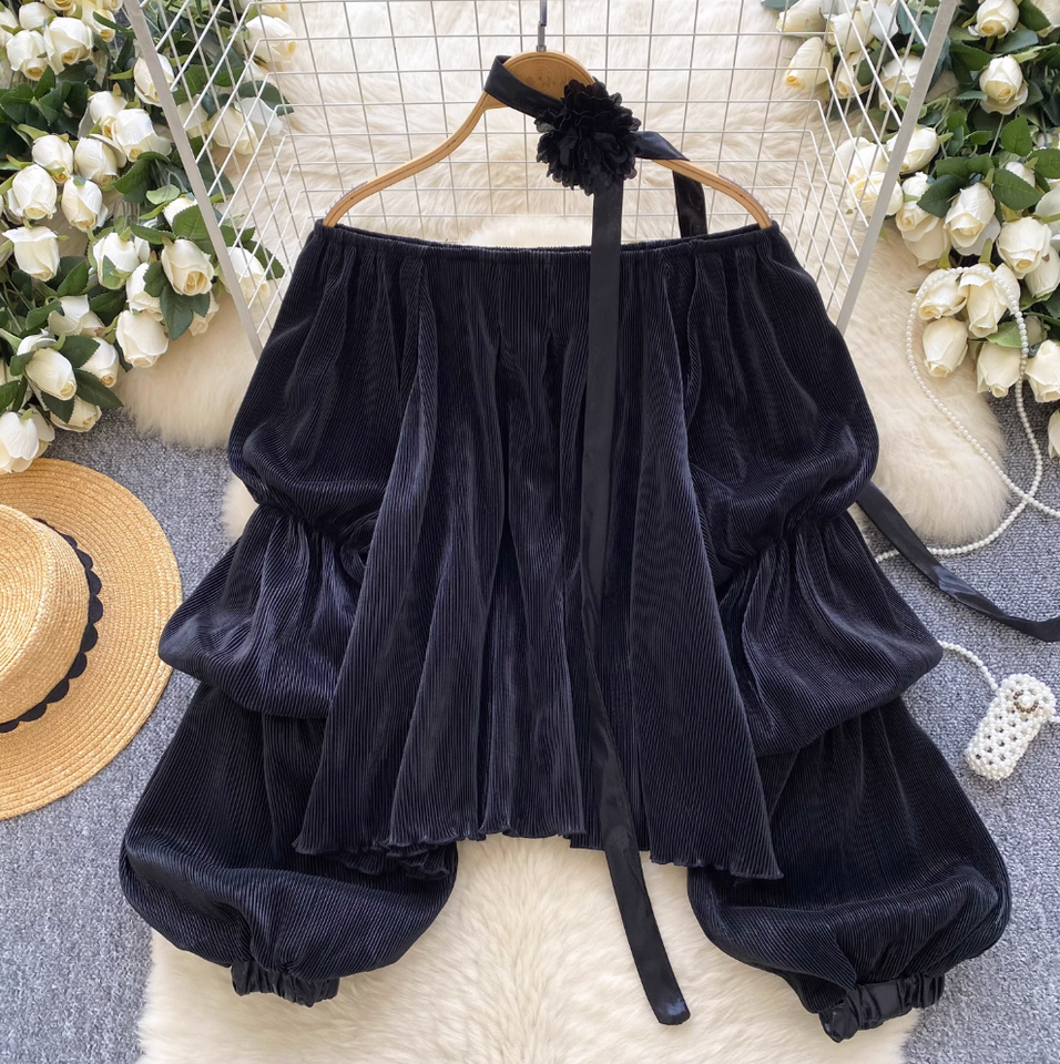 Choker ile Metal Renk Off-shoulder Gömlek