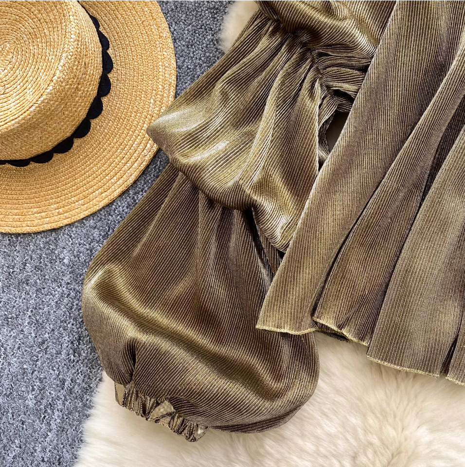 Choker ile Metal Renk Off-shoulder Gömlek