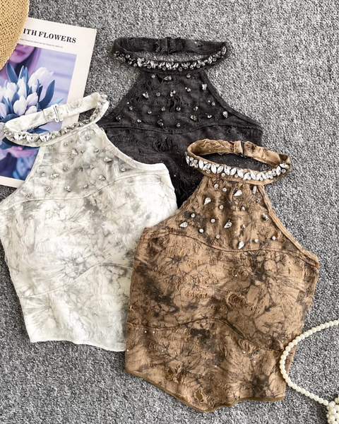 Düzensiz Tasarım Tie-dye Halter Üst