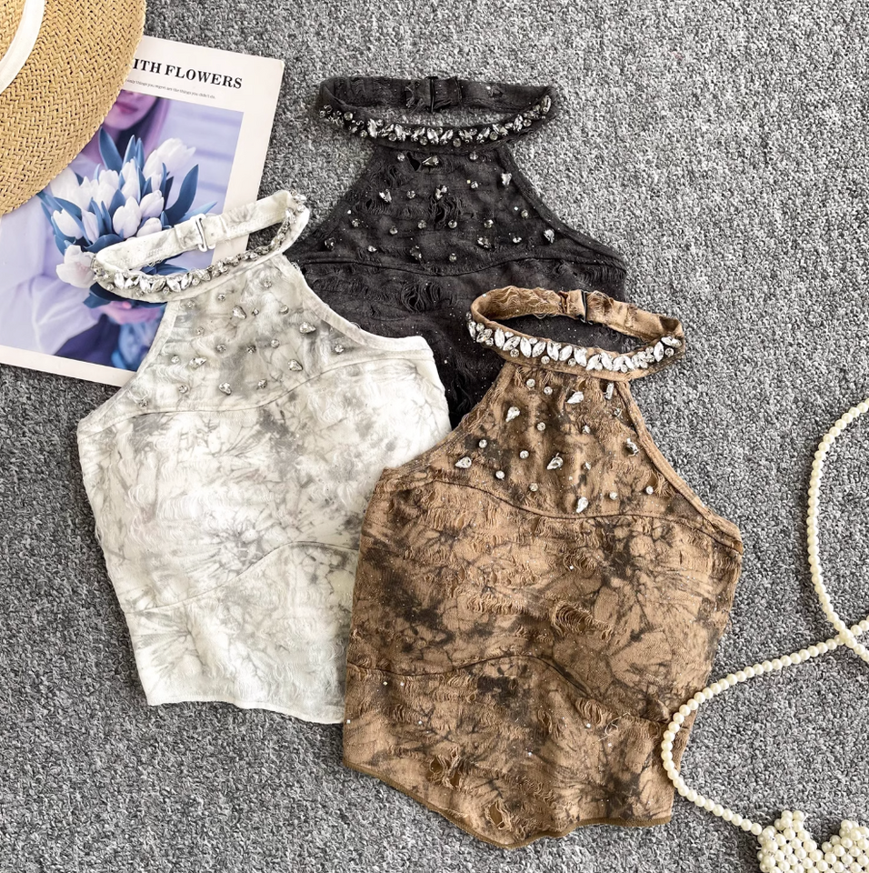 Düzensiz Tasarım Tie-dye Halter Üst