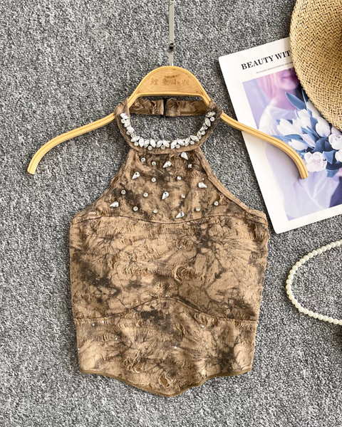 Düzensiz Tasarım Tie-dye Halter Üst