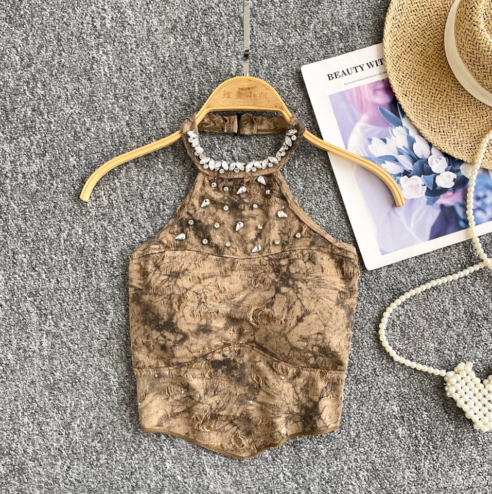 Düzensiz Tasarım Tie-dye Halter Üst