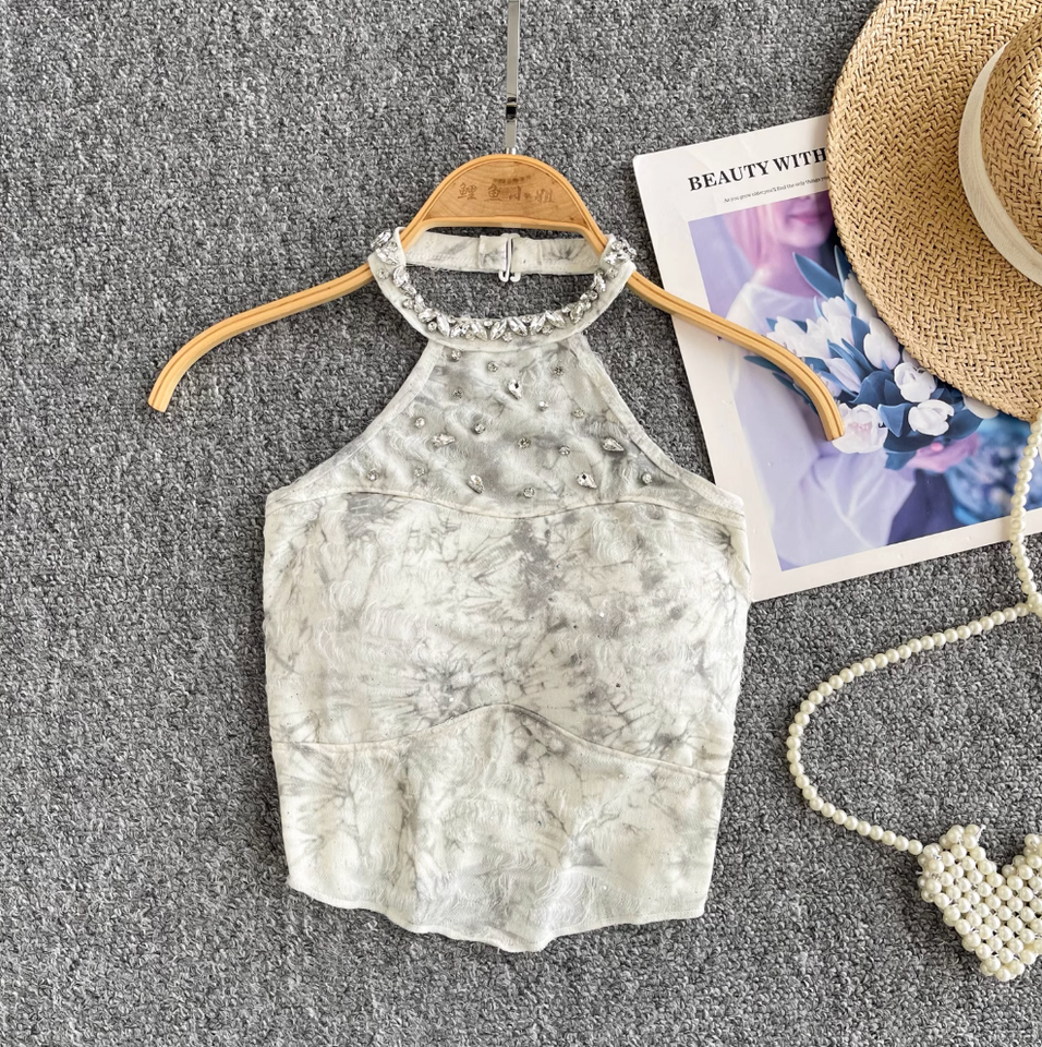 Düzensiz Tasarım Tie-dye Halter Üst