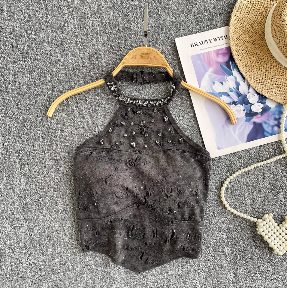 Düzensiz Tasarım Tie-dye Halter Üst