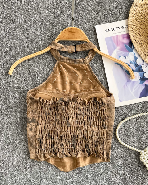 Düzensiz Tasarım Tie-dye Halter Üst