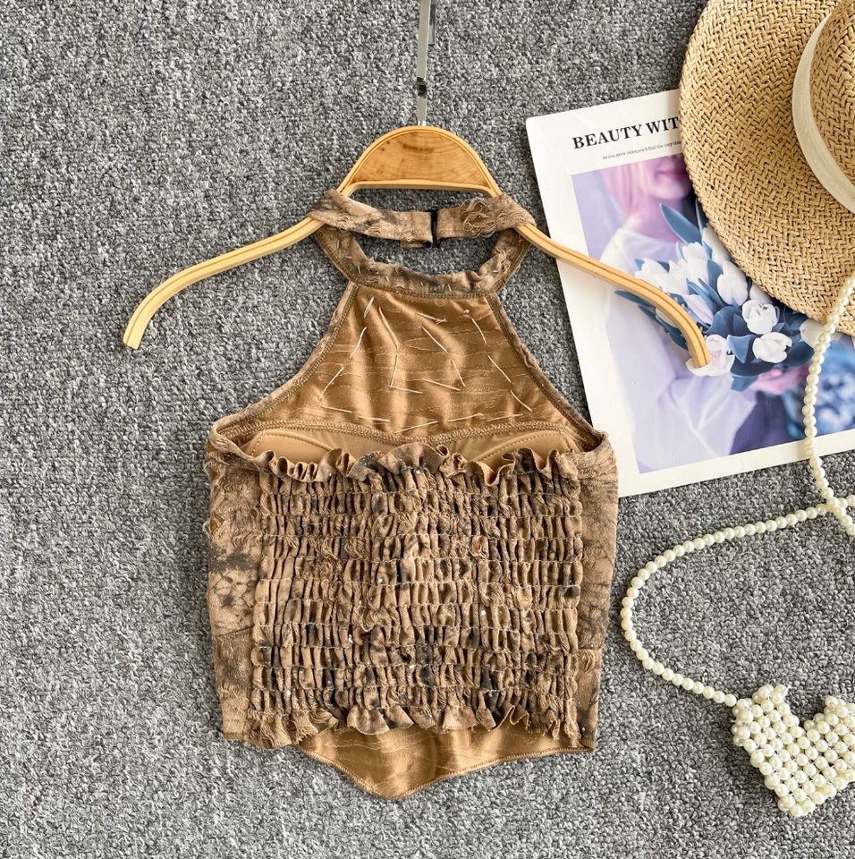 Düzensiz Tasarım Tie-dye Halter Üst