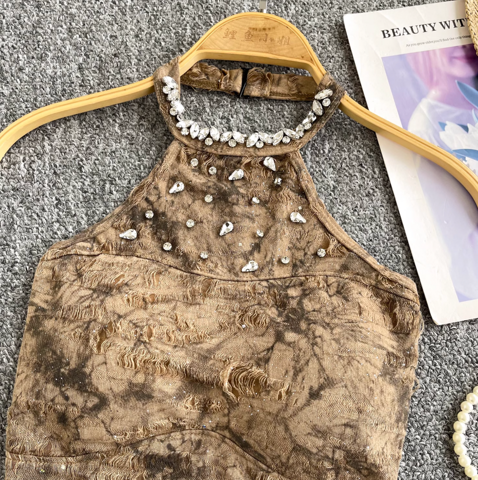 Düzensiz Tasarım Tie-dye Halter Üst