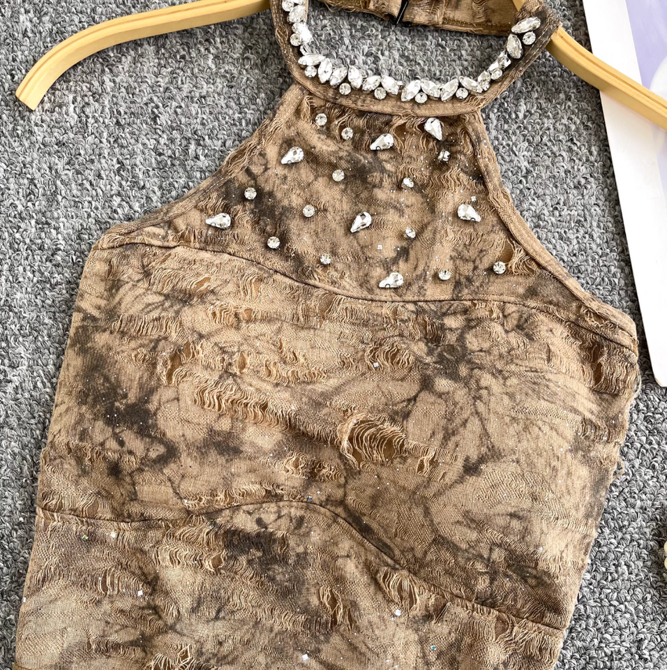 Düzensiz Tasarım Tie-dye Halter Üst