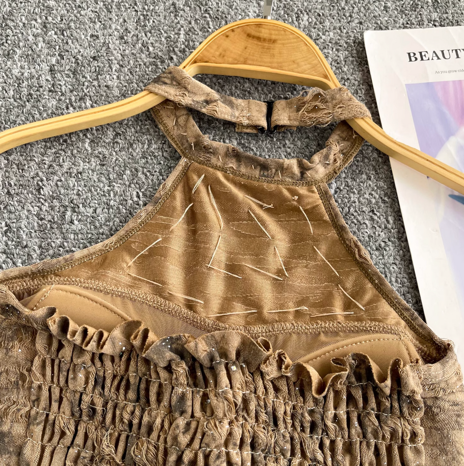 Düzensiz Tasarım Tie-dye Halter Üst