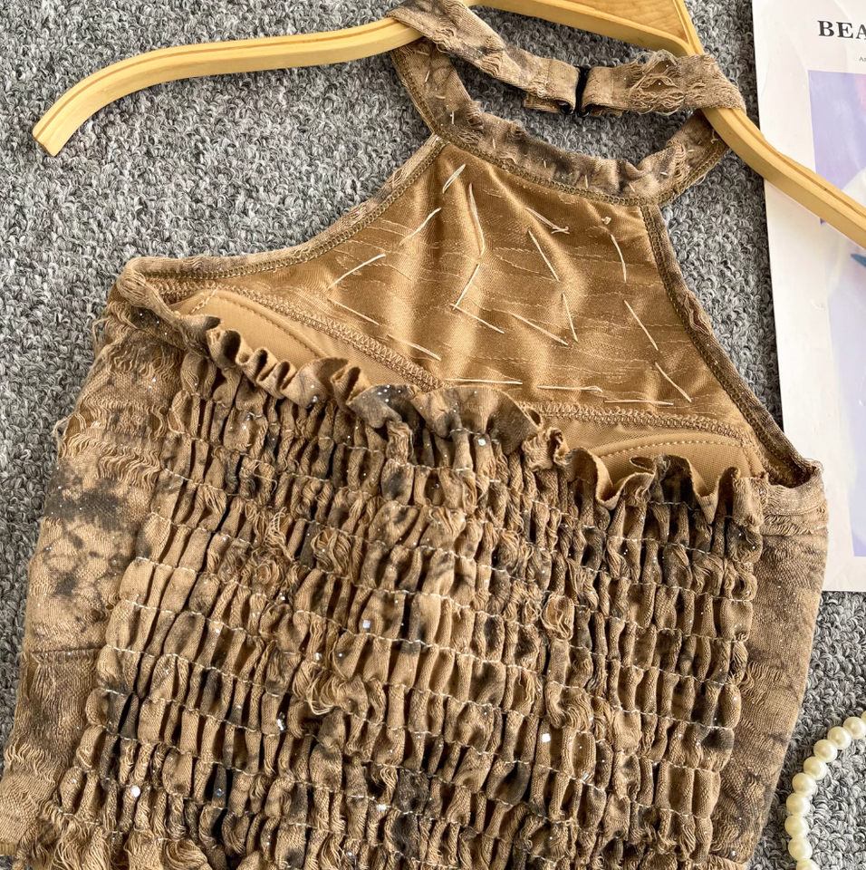 Düzensiz Tasarım Tie-dye Halter Üst