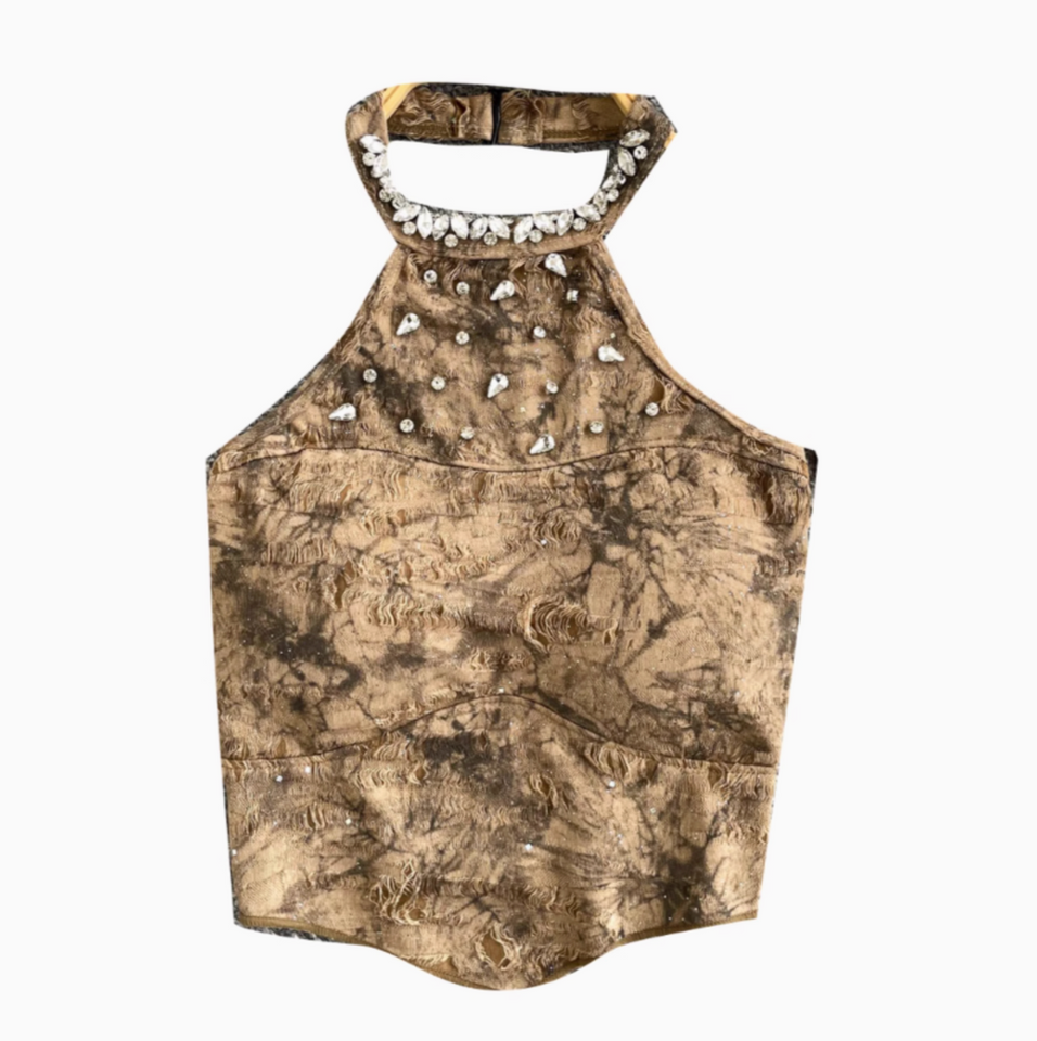 Düzensiz Tasarım Tie-dye Halter Üst