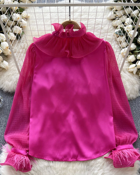Fransız Tarzı Fırfırlı Şifon Gömlek