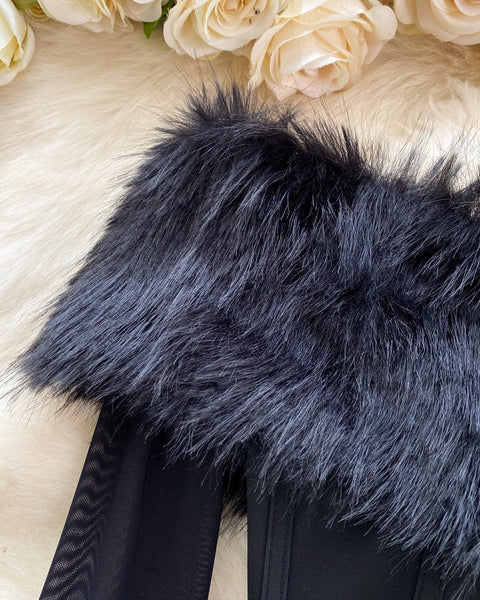 Kabarık Manşet Off-shoulder Siyah Üst