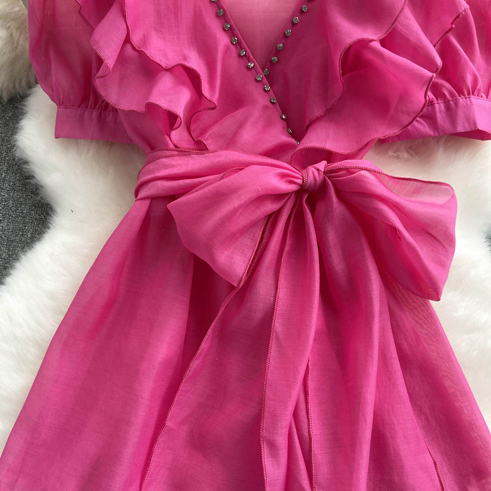 Boncuklu Papyon Detaylı  Mesh Şifon Üst