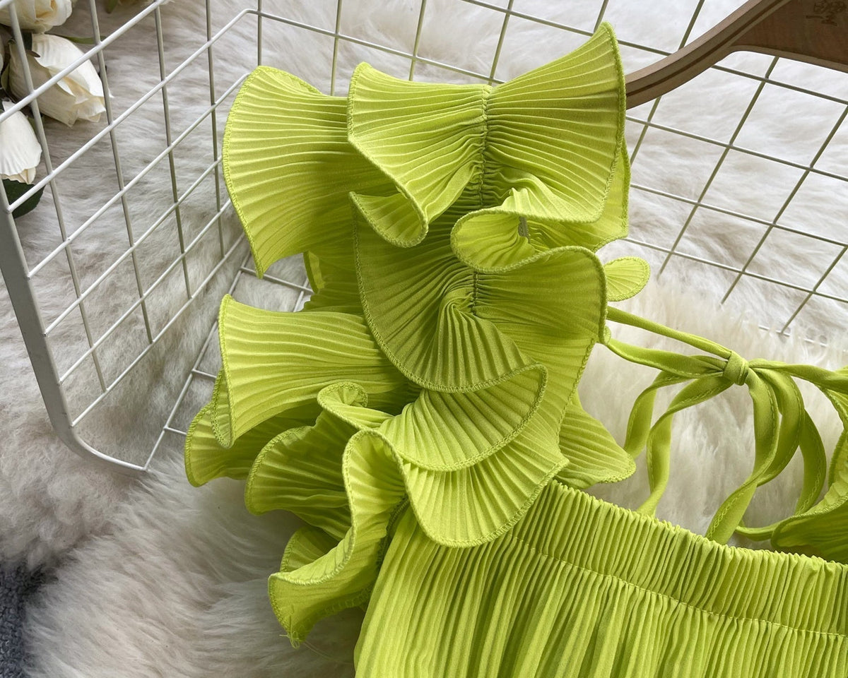 Düzensiz Tasarım Bağcıklı Volanlı Üst