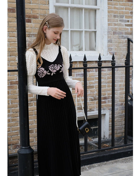 Dantel Üst ve Jakarlı Elbise 2 Parça