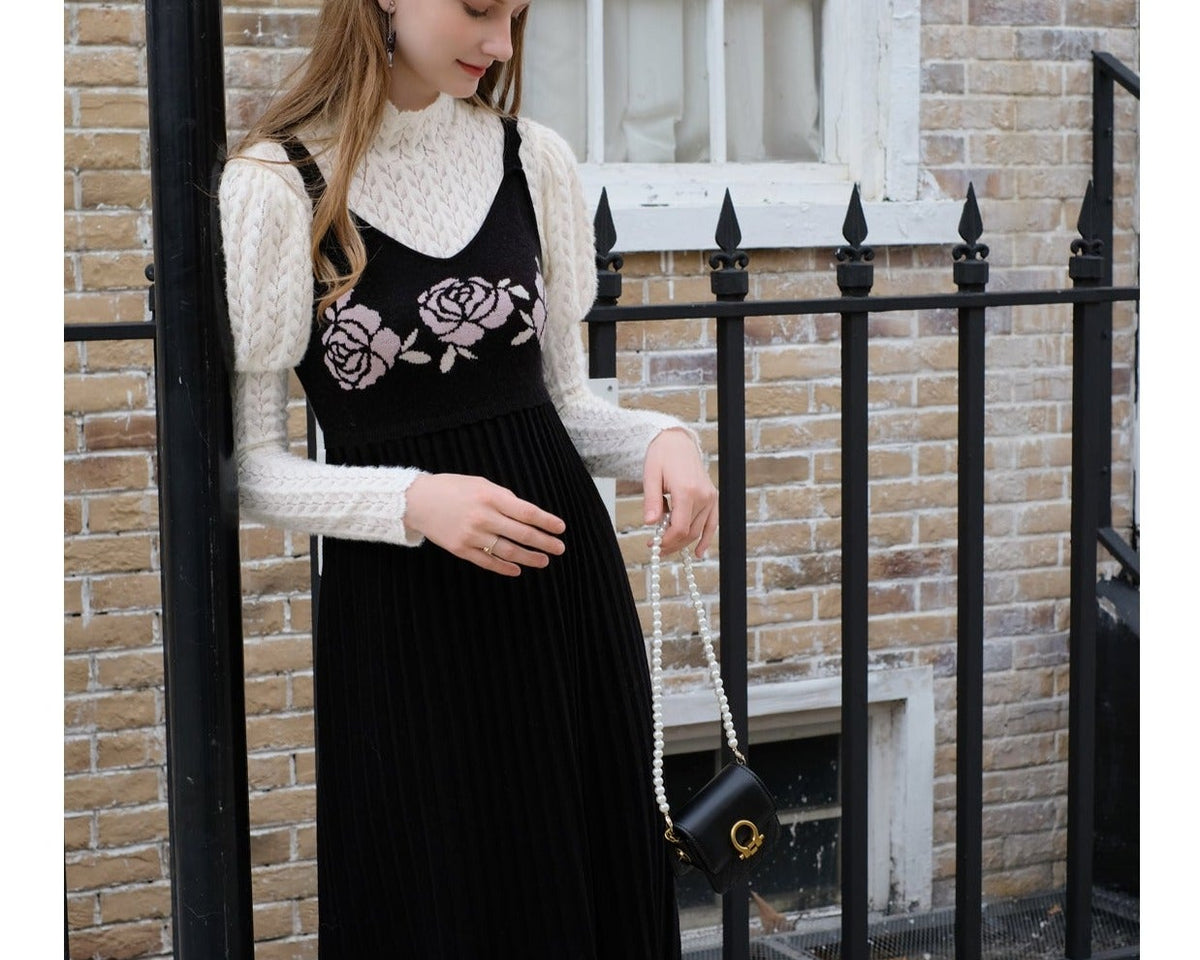 Dantel Üst ve Jakarlı Elbise 2 Parça