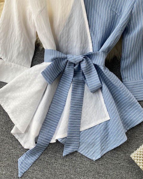 Çizgili Düzensiz Lotus Yaprağı Salıncak Dantel Üst