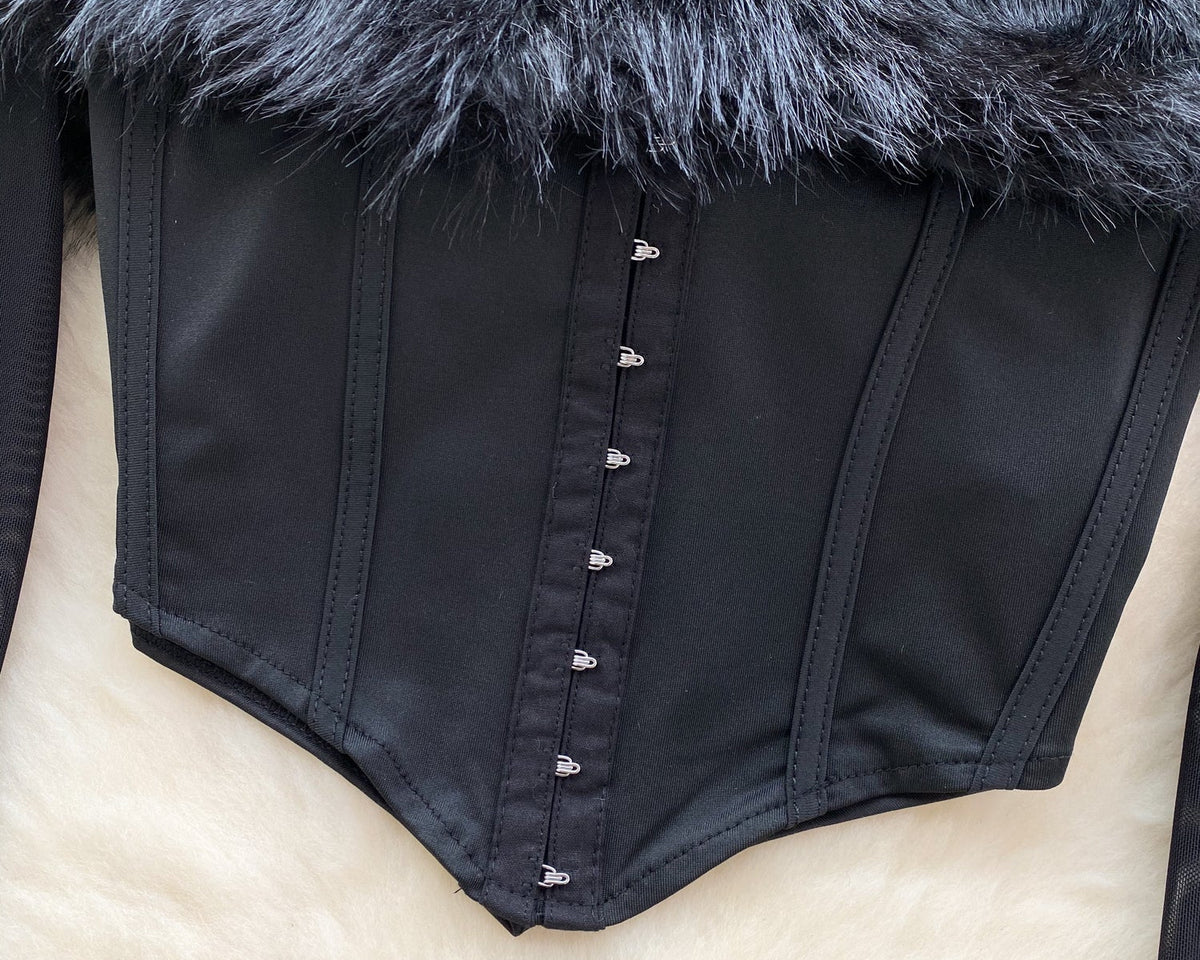 Kabarık Manşet Off-shoulder Siyah Üst