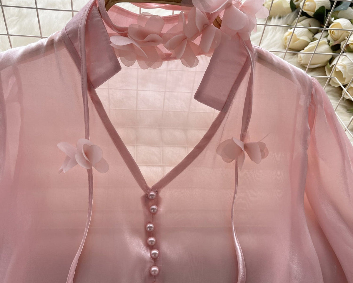 Kurumsal Dantel Saten Gömlek Ribbons ile