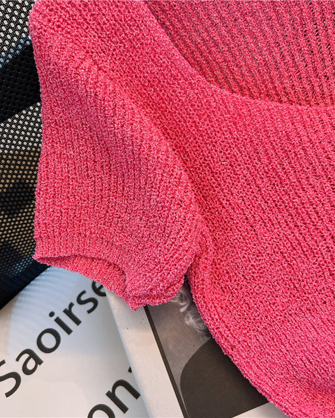 Kare Yaka Kısa Kollu Hırka