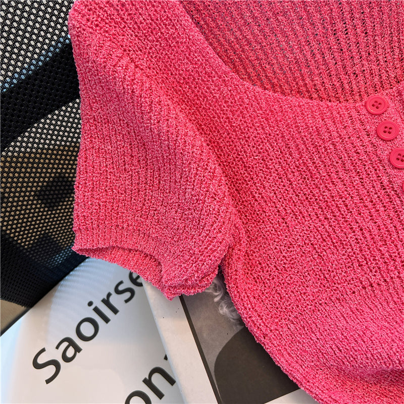 Kare Yaka Kısa Kollu Hırka