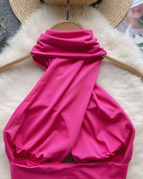 Şık Sırt Açık Çapraz Halter Üst