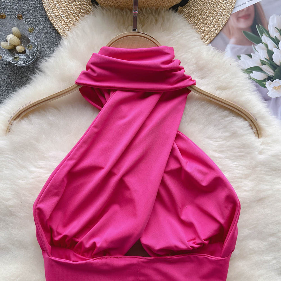 Şık Sırt Açık Çapraz Halter Üst