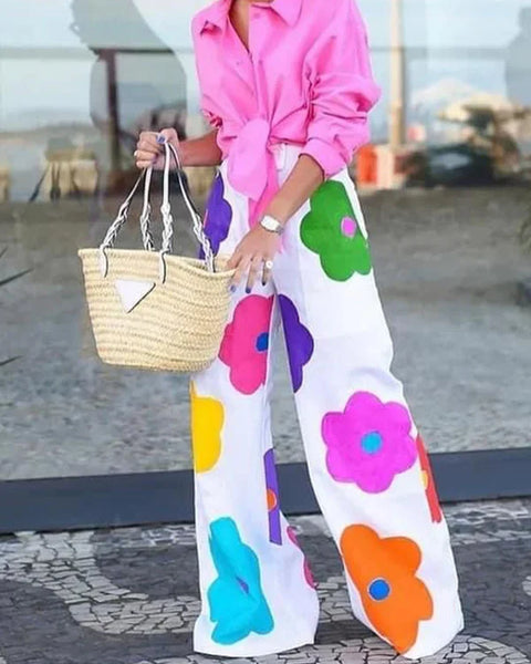 Bastiana | Çok Renkli Günlük Kadın Pantolon | Beyaz