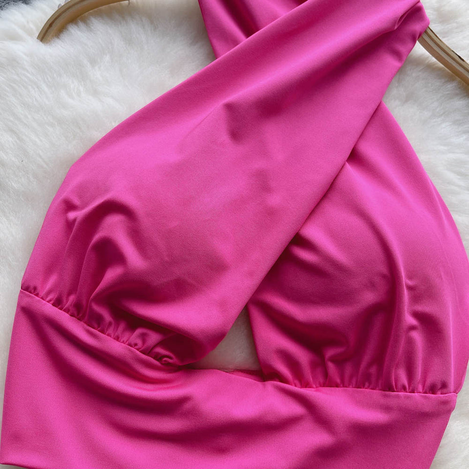 Şık Sırt Açık Çapraz Halter Üst