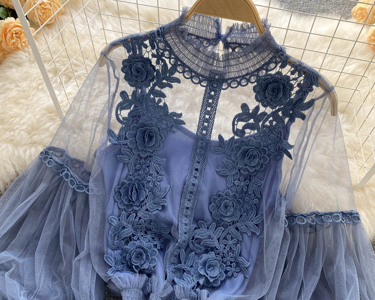 File Fener Kol Dantel İşlemeli Gömlek