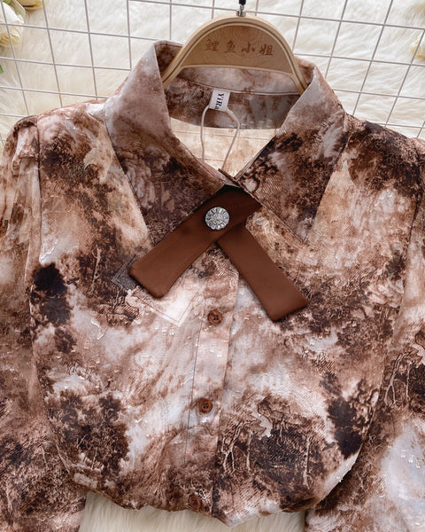 Vintage Kabartmalı Kol Tie-dye Gömlek