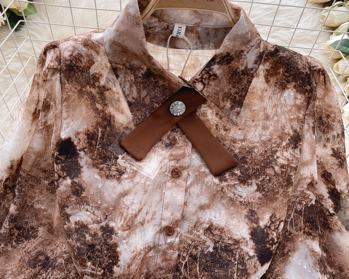 Vintage Kabartmalı Kol Tie-dye Gömlek