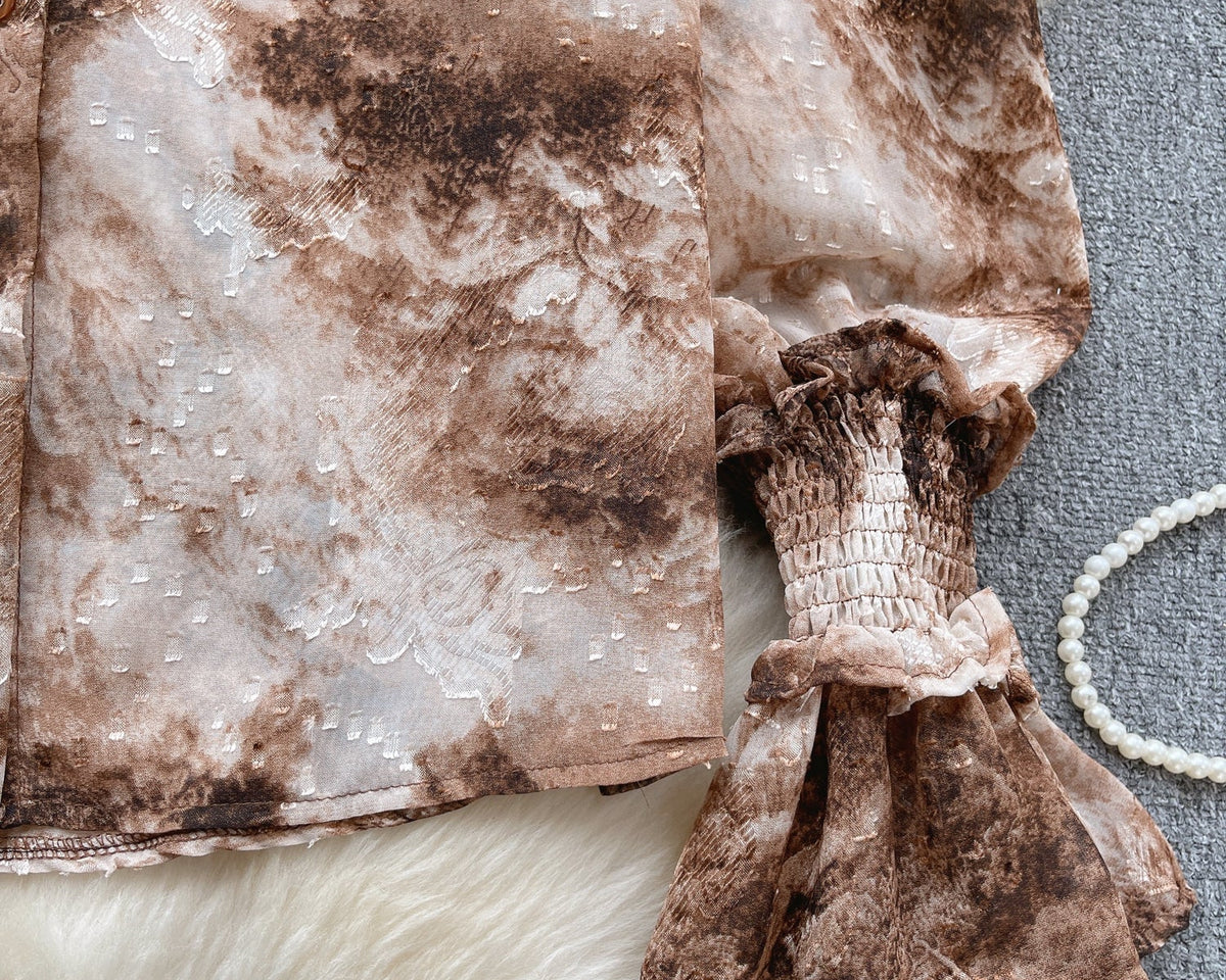 Vintage Kabartmalı Kol Tie-dye Gömlek