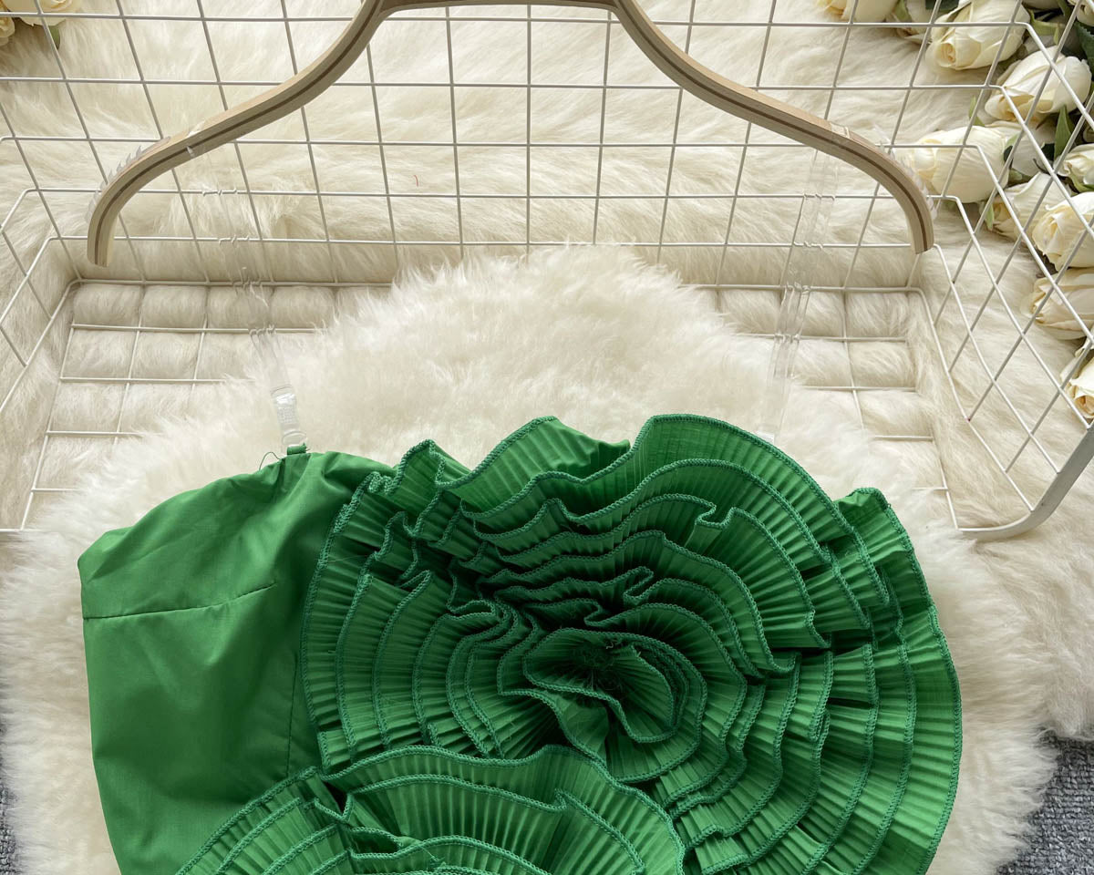 3D Çiçekli Plise Volanlı Korse