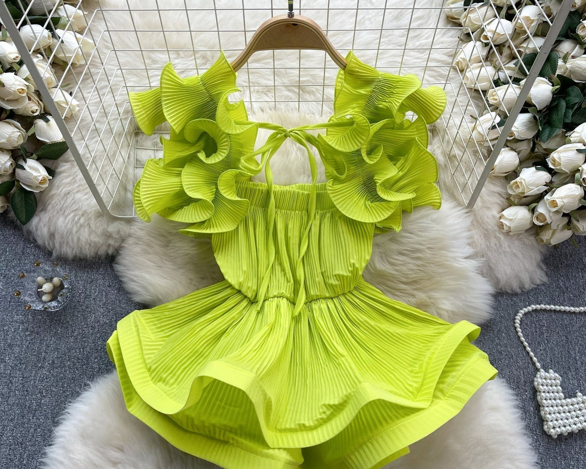 Düzensiz Tasarım Bağcıklı Volanlı Üst