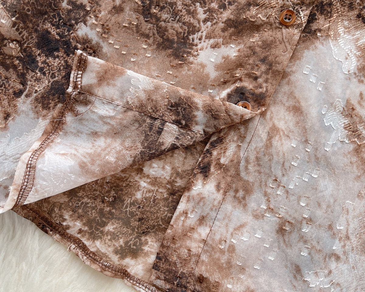 Vintage Kabartmalı Kol Tie-dye Gömlek