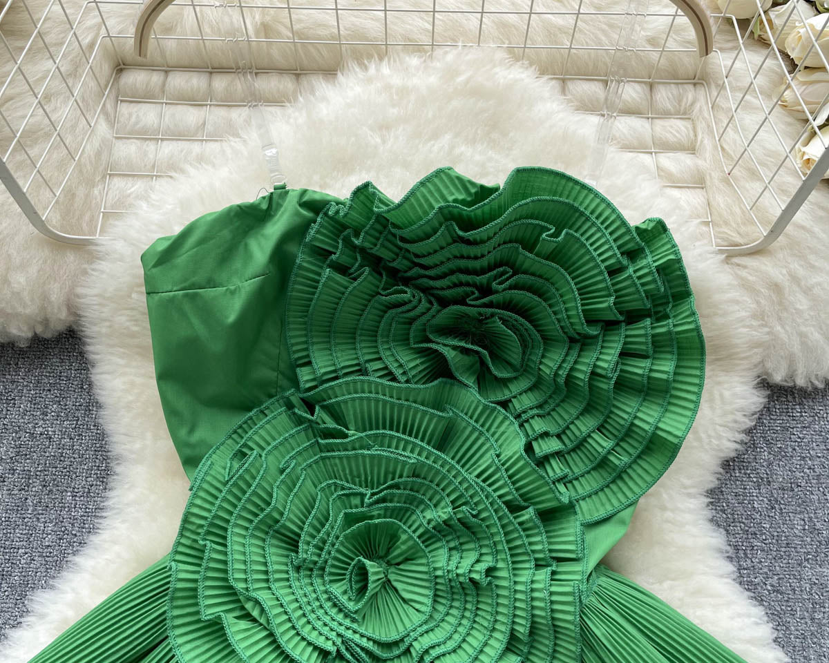 3D Çiçekli Plise Volanlı Korse