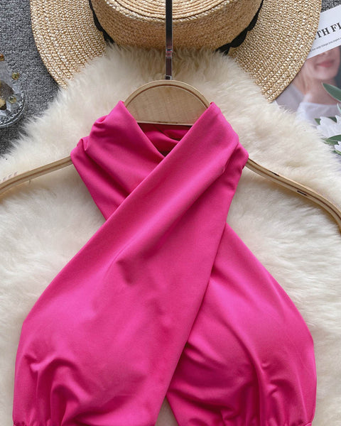 Şık Sırt Açık Çapraz Halter Üst