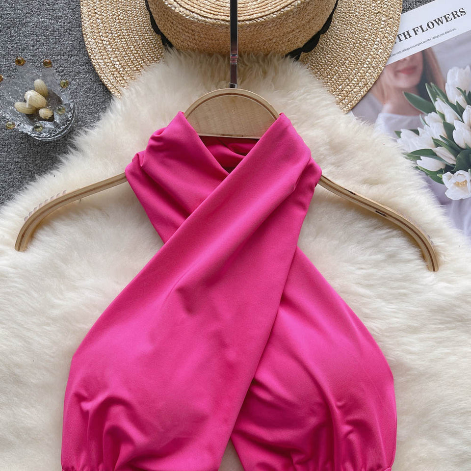 Şık Sırt Açık Çapraz Halter Üst