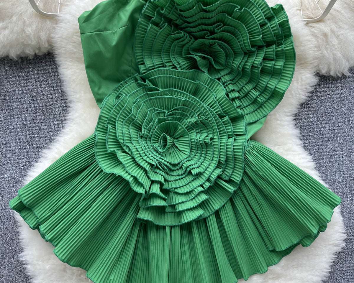 3D Çiçekli Plise Volanlı Korse