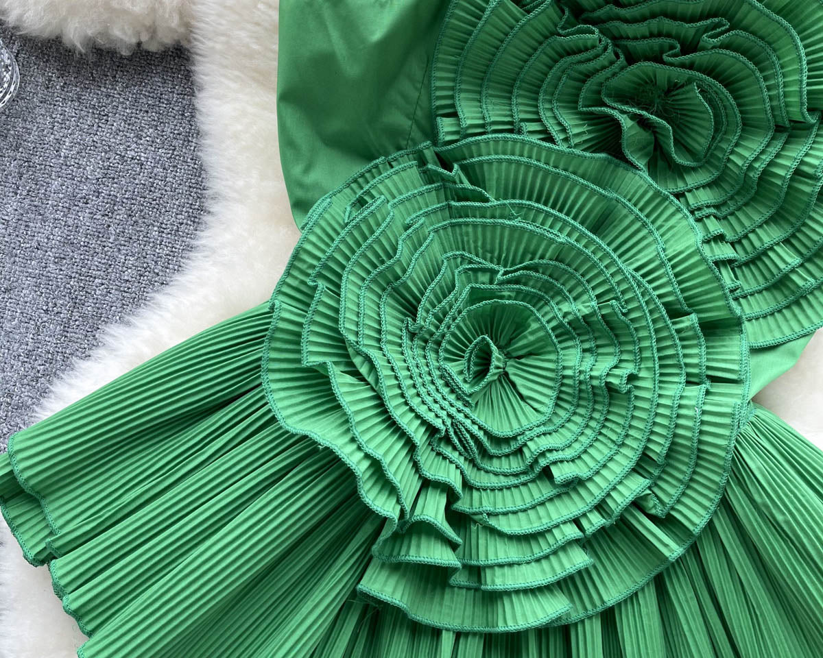 3D Çiçekli Plise Volanlı Korse