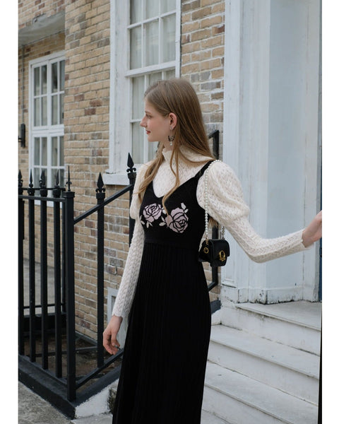 Dantel Üst ve Jakarlı Elbise 2 Parça