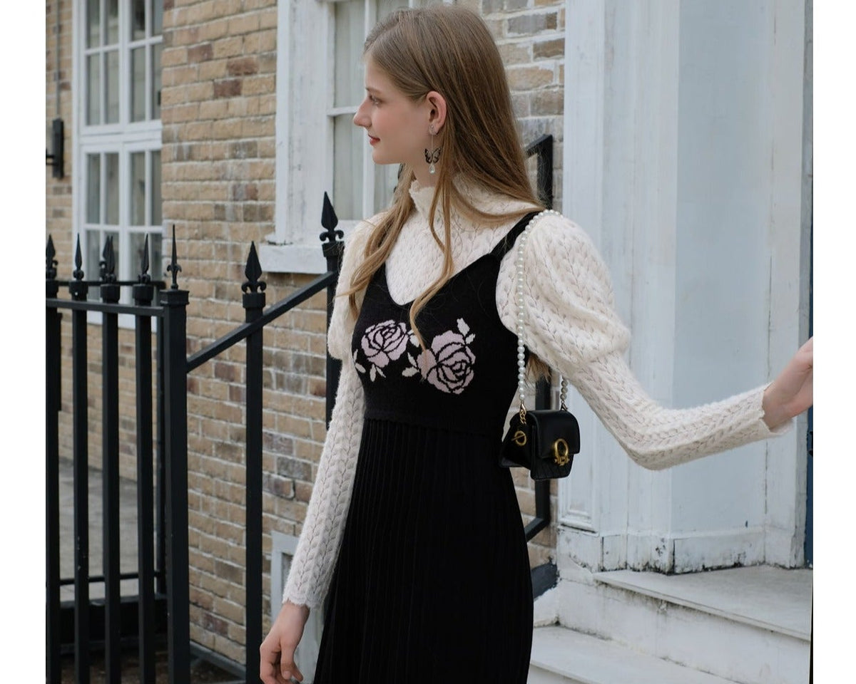 Dantel Üst ve Jakarlı Elbise 2 Parça