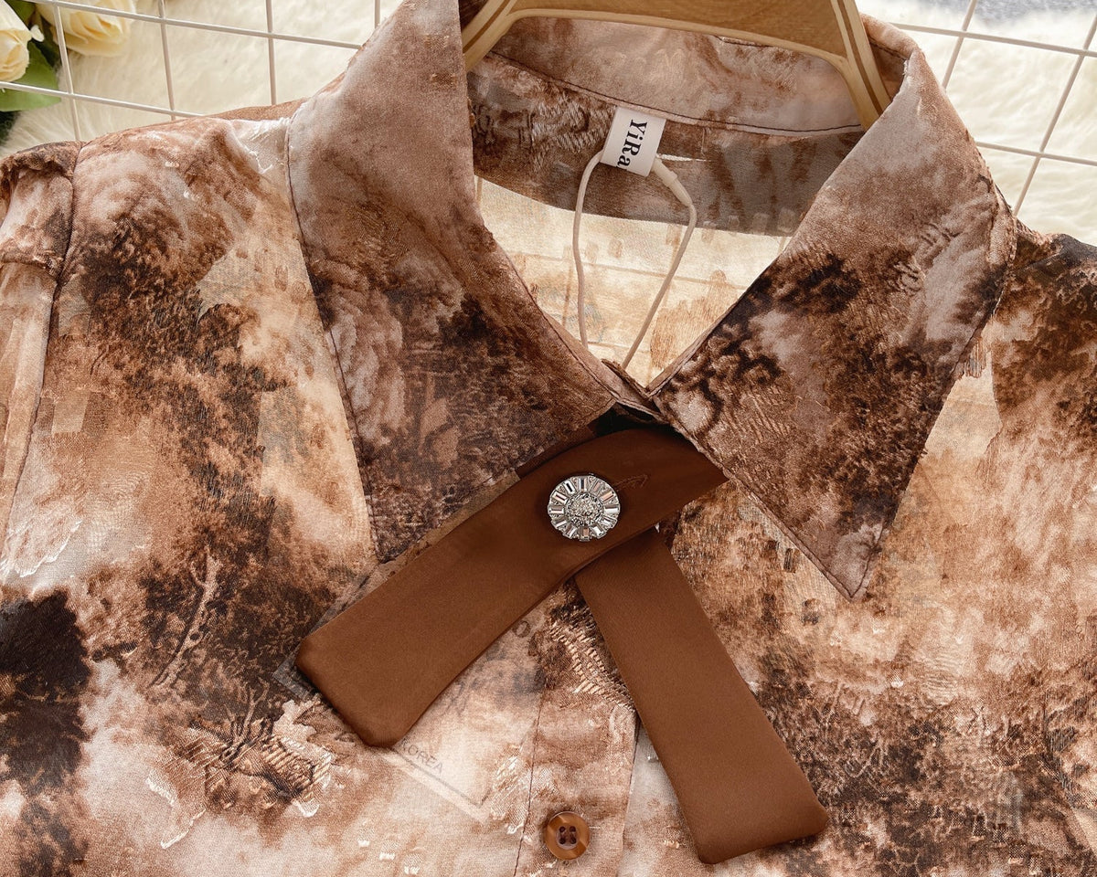 Vintage Kabartmalı Kol Tie-dye Gömlek