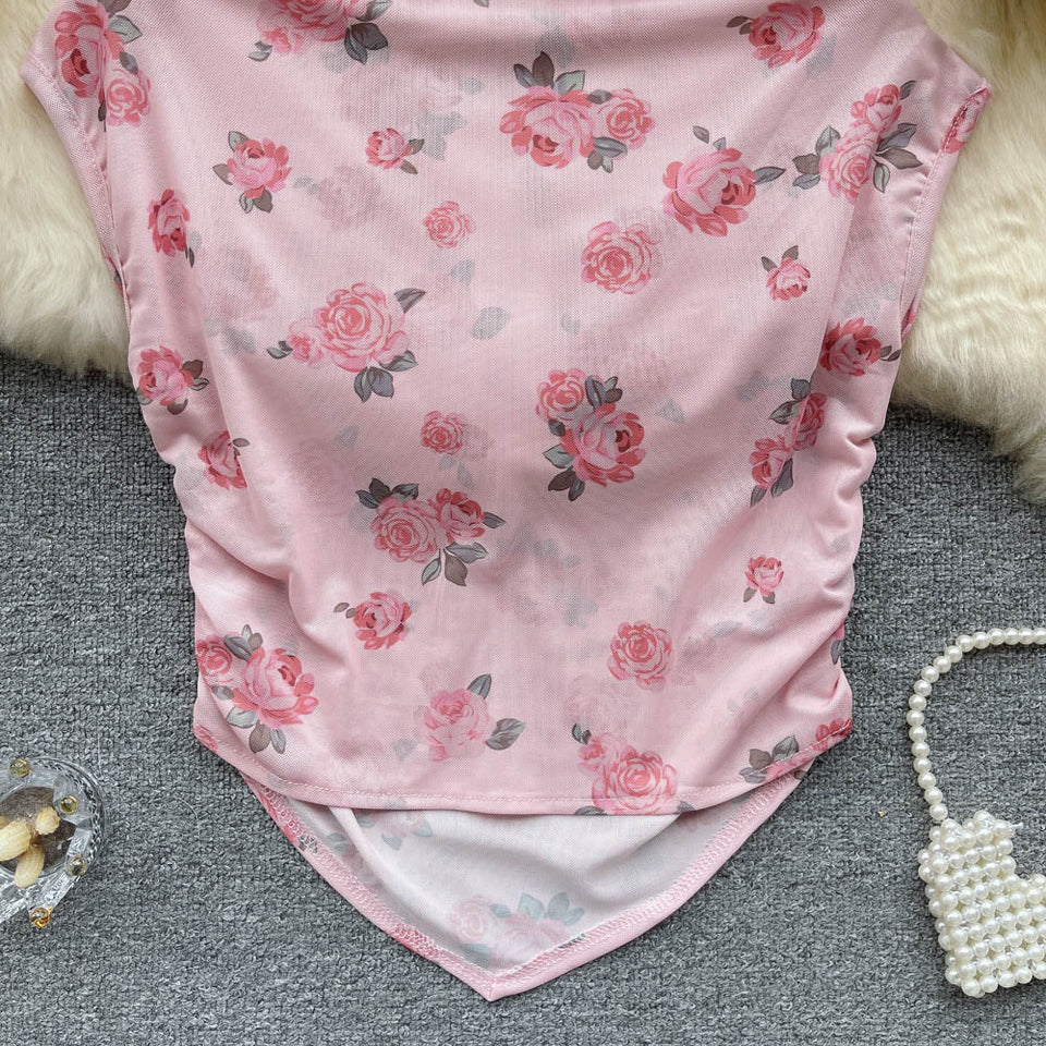 Baskılı Kolsuz Elastik File Üst