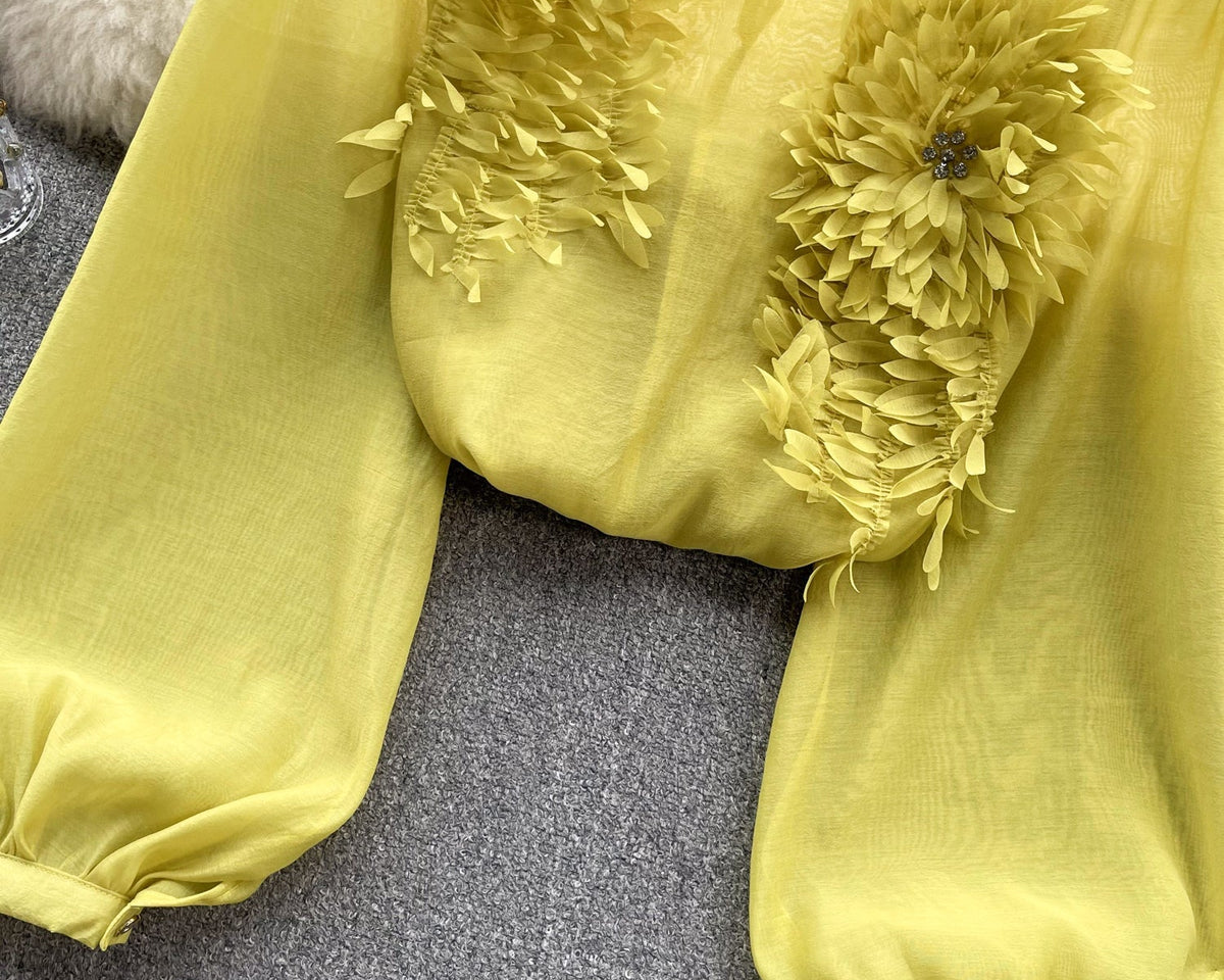 3D Çiçekli Kabartmalı Kol Gömlek