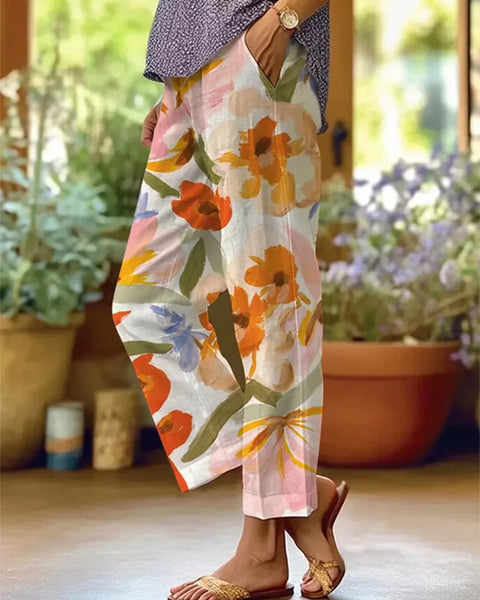 Bethyy | Kadın Çiçek Desenli Düz Pantolon