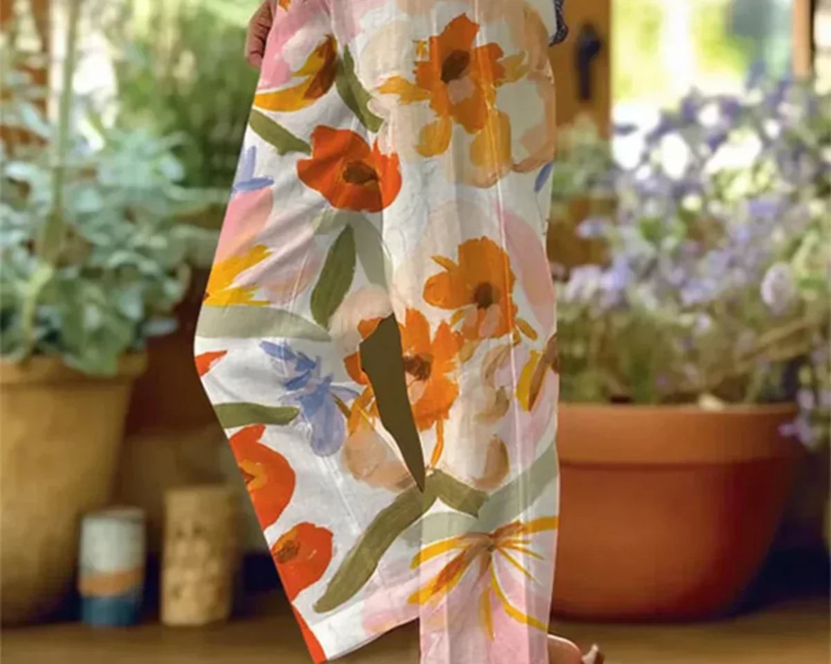 Bethyy | Kadın Çiçek Desenli Düz Pantolon