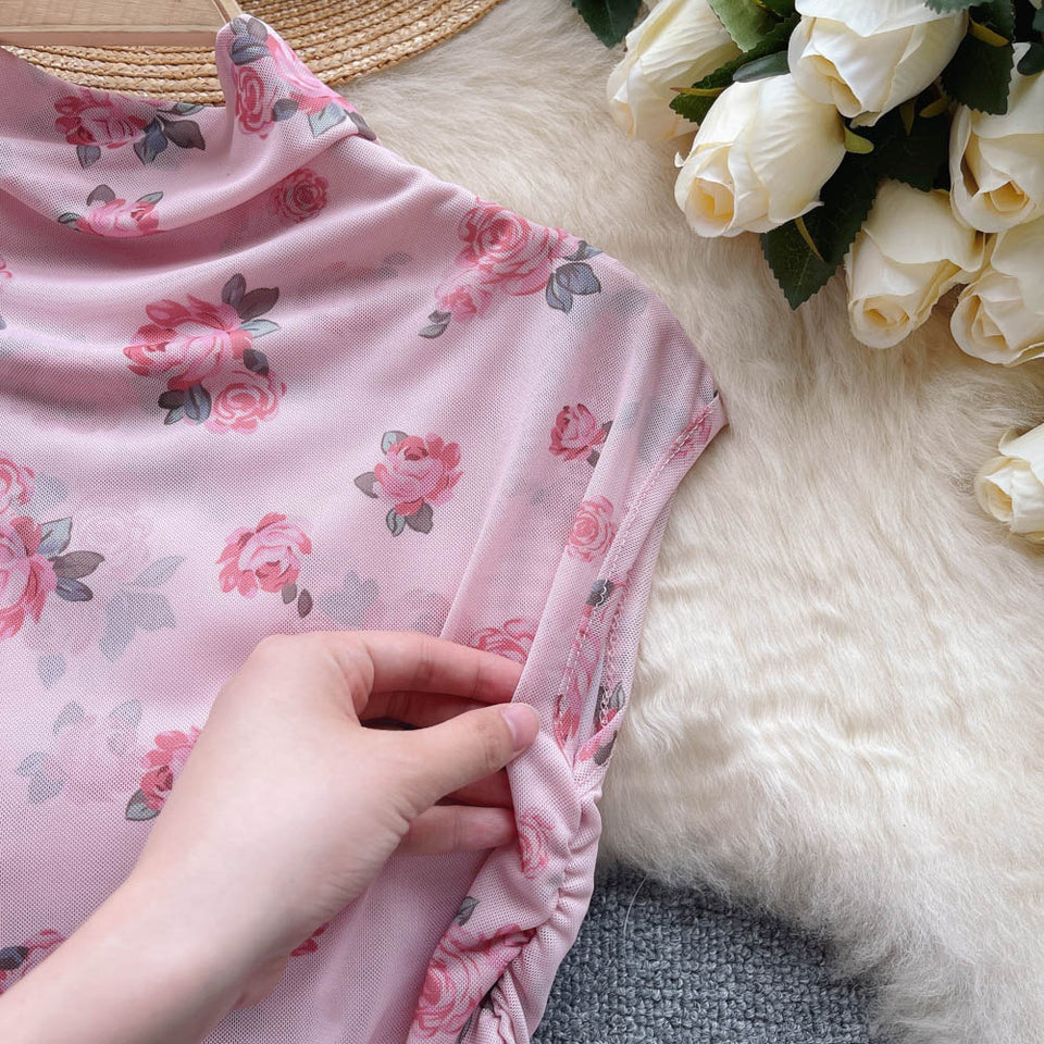 Baskılı Kolsuz Elastik File Üst